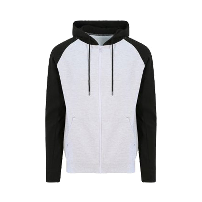 Heather Grey-Jet Black - Front - AWDis Just Hoods Mens Baseball Zoodie