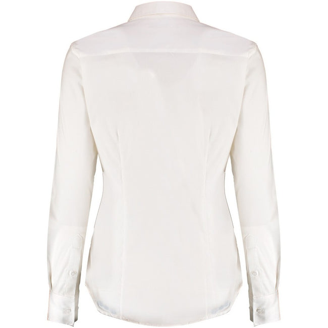 White - Back - Kustom Kit Womens-Ladies Long Sleeve Tailored Stretch Oxford Shirt