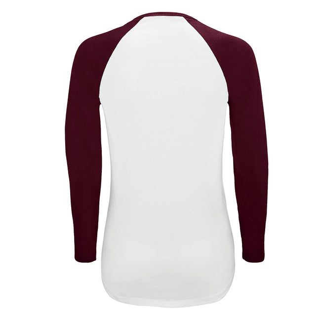 White-Burgundy - Side - SOLS Womens-Ladies Milky Contrast Long Sleeve T-Shirt