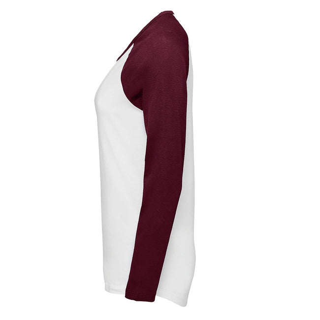 White-Burgundy - Lifestyle - SOLS Womens-Ladies Milky Contrast Long Sleeve T-Shirt