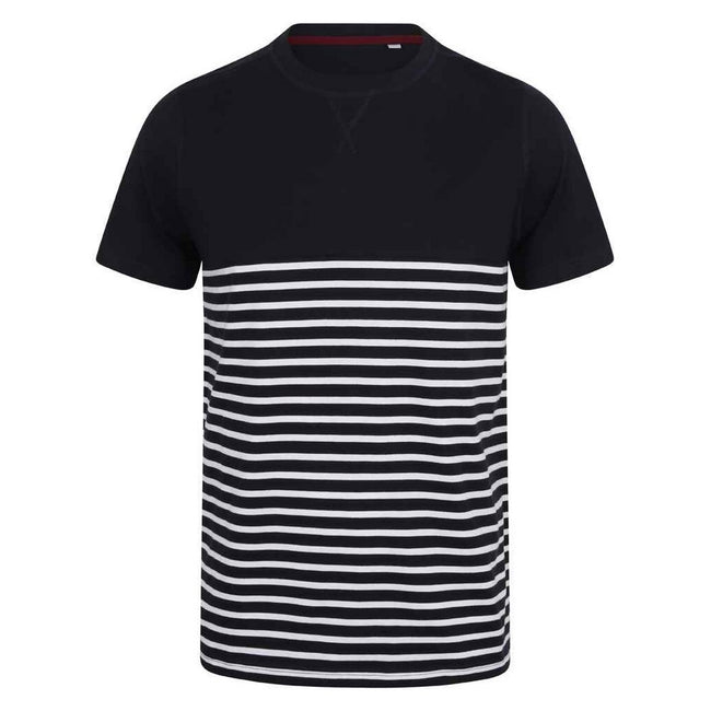 Navy-White - Front - Front Row Adults Unisex Breton Striped T-Shirt
