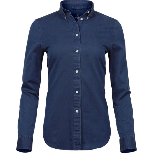 Indigo - Front - Tee Jays Womens-Ladies Long Sleeve Casual Twill Shirt