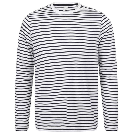 White-Oxford Navy - Front - Skinni Fit Unisex Long Sleeve Striped T-Shirt