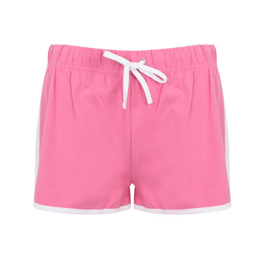 Bright Pink-White - Front - Skinni Fit Womens-Ladies Retro Shorts