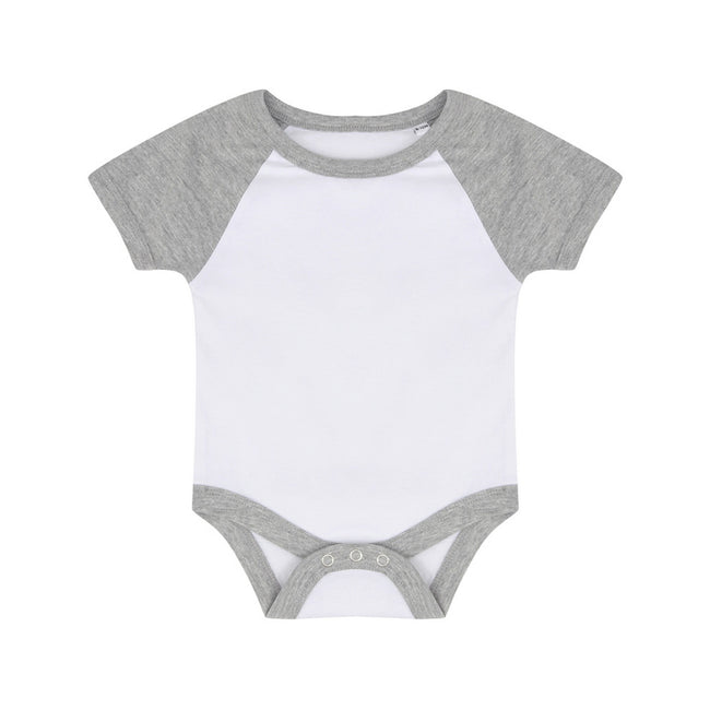 White-Heather Grey - Front - Larkwood Baby Boys-Girls Essential Short Sleeve Baseball Bodysuit