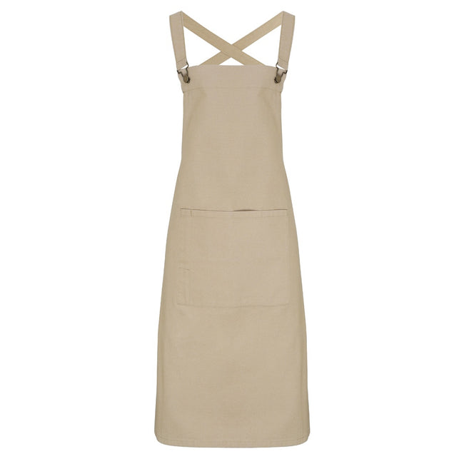 Khaki - Front - Premier Cross Back Barista Bib Apron