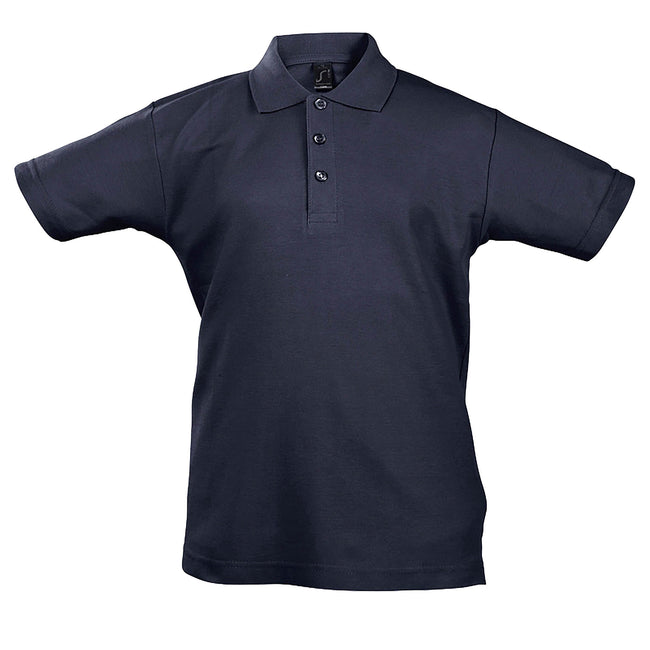 Navy - Front - SOLS Kids Unisex Summer II Pique Polo Shirt
