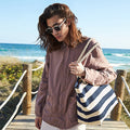 Natural-Navy - Side - Westford Mill Nautical Beach Bag