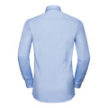 Light Blue-Mid Blue - Back - Russell Collection Mens Long Sleeve Contrast Herringbone Shirt
