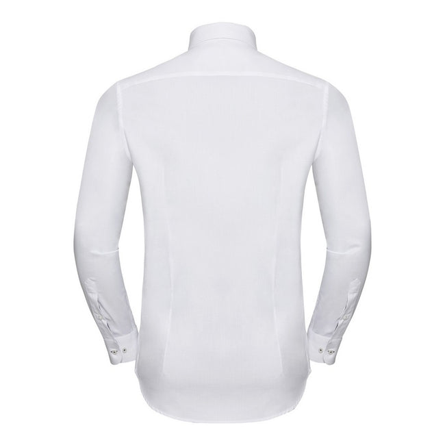 White-Silver - Back - Russell Collection Mens Long Sleeve Contrast Herringbone Shirt