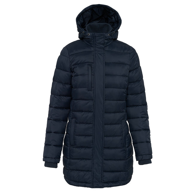 Navy - Front - Kariban Womens-Ladies Lightweight Long Padded Parka Jacket