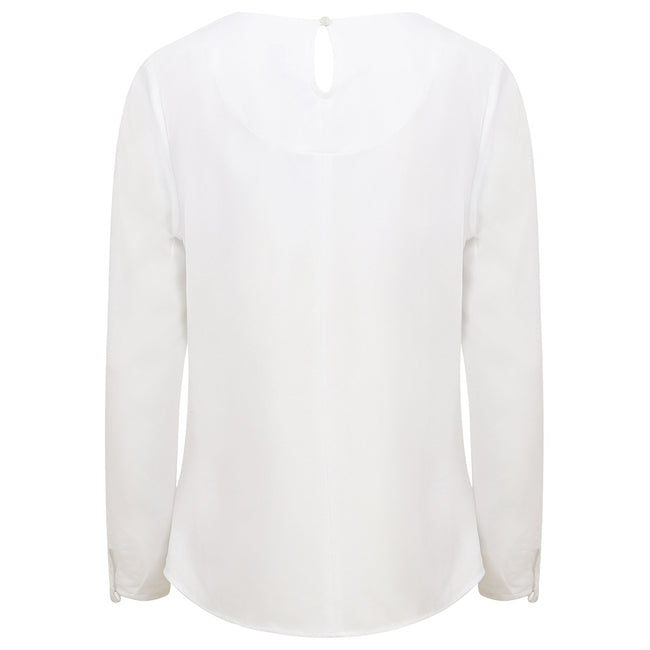White - Back - Henbury Womens-Ladies Pleat Front Long Sleeve Blouse