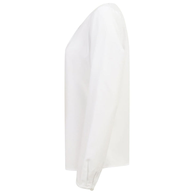 White - Side - Henbury Womens-Ladies Pleat Front Long Sleeve Blouse