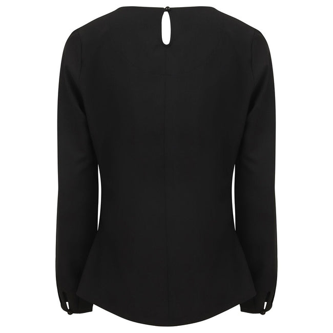 Black - Back - Henbury Womens-Ladies Pleat Front Long Sleeve Blouse