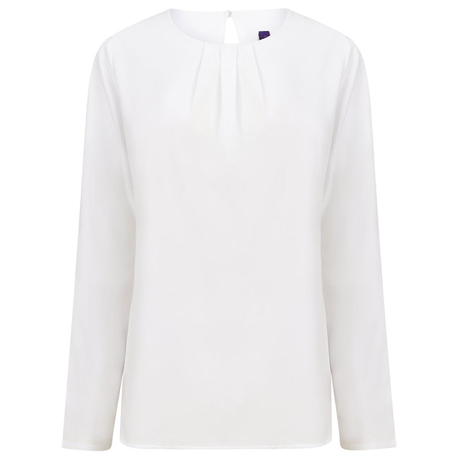 White - Front - Henbury Womens-Ladies Pleat Front Long Sleeve Blouse