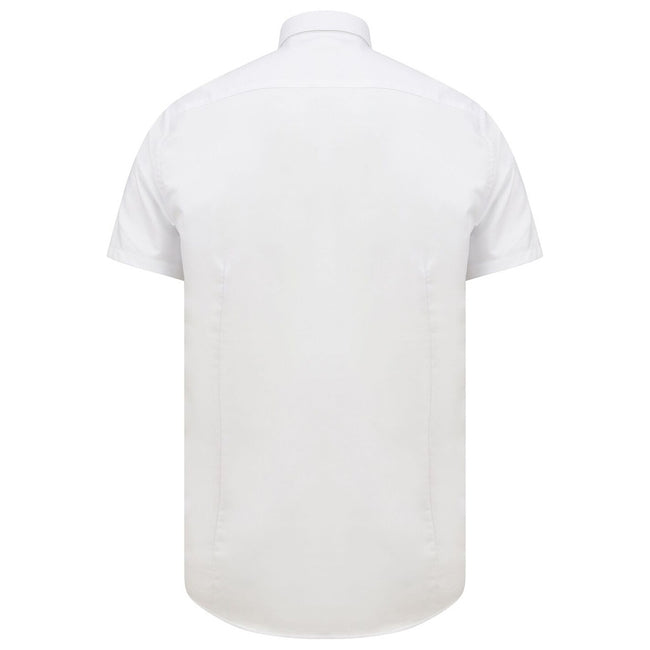 White - Back - Henbury Mens Modern Short Sleeve Slim Fit Oxford Shirt