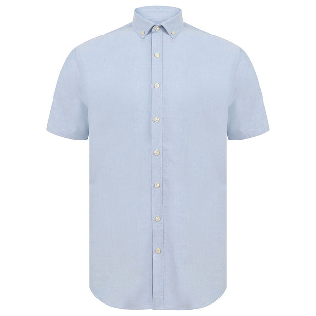 Blue - Front - Henbury Mens Modern Short Sleeve Slim Fit Oxford Shirt