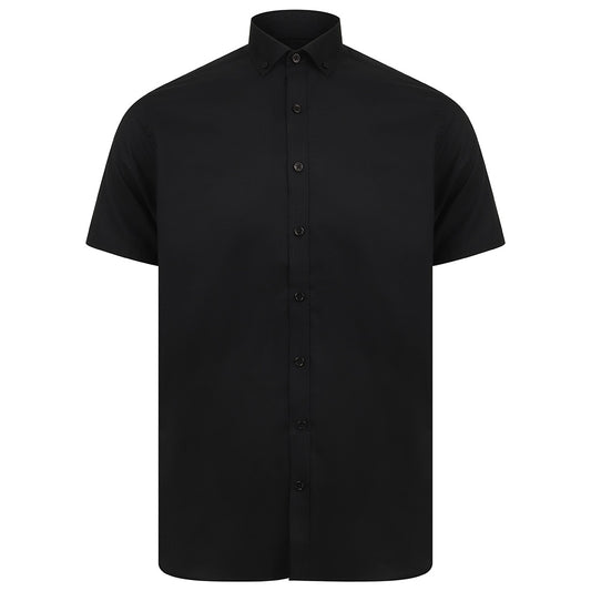 Black - Front - Henbury Mens Modern Short Sleeve Slim Fit Oxford Shirt