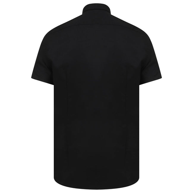Black - Back - Henbury Mens Modern Short Sleeve Slim Fit Oxford Shirt