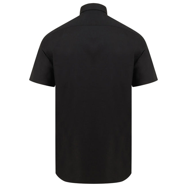 Black - Back - Henbury Mens Modern Short Sleeve Oxford Shirt