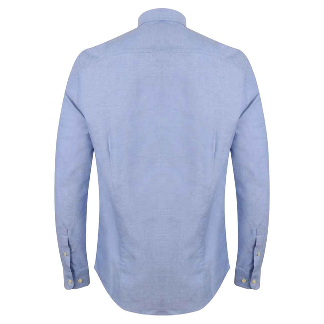 Blue - Back - Henbury Mens Modern Long Sleeve Slim Fit Oxford Shirt