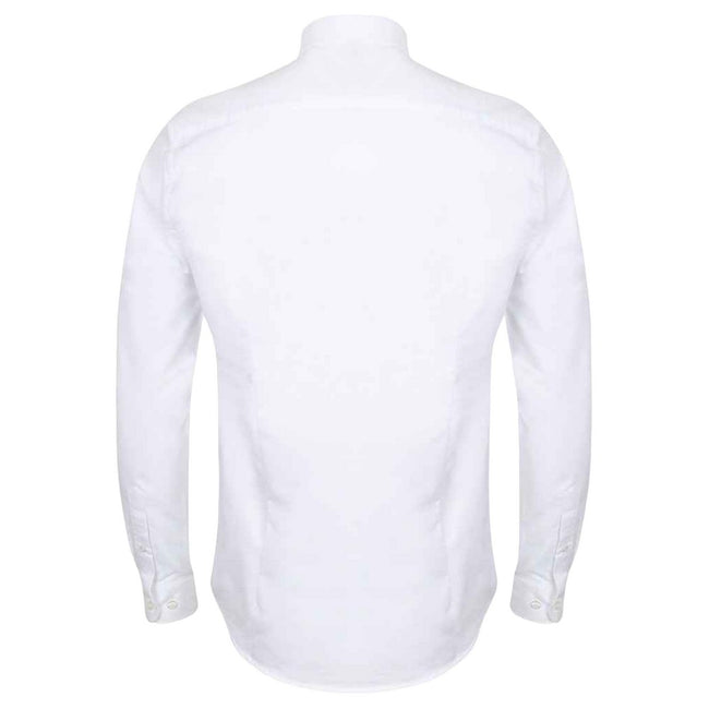 White - Back - Henbury Mens Modern Long Sleeve Slim Fit Oxford Shirt