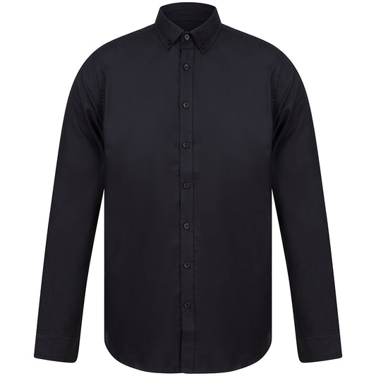 Black - Front - Henbury Mens Modern Long Sleeve Slim Fit Oxford Shirt