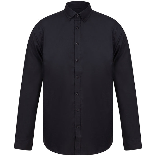 Black - Front - Henbury Mens Modern Long Sleeve Slim Fit Oxford Shirt