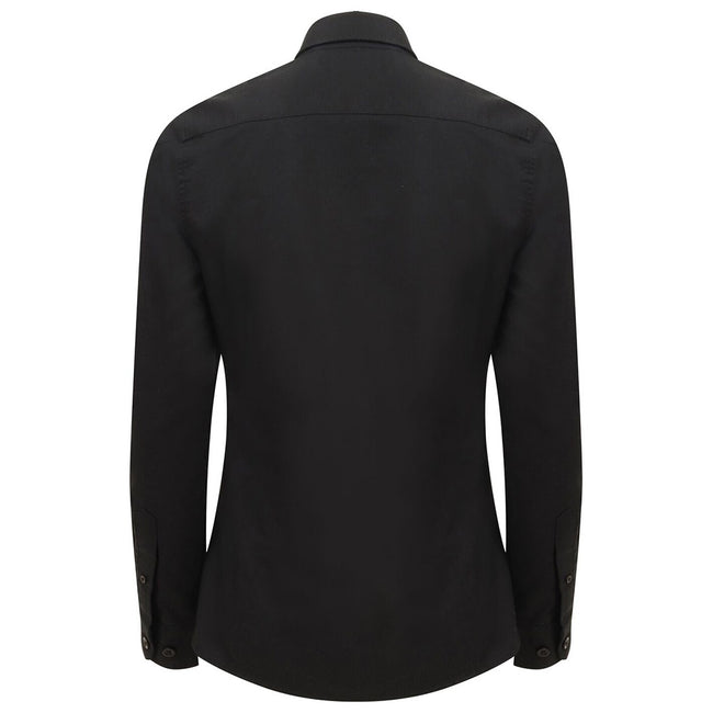 Black - Back - Henbury Womens-Ladies Modern Long Sleeve Oxford Shirt