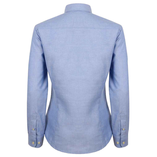 Blue - Back - Henbury Womens-Ladies Modern Long Sleeve Oxford Shirt