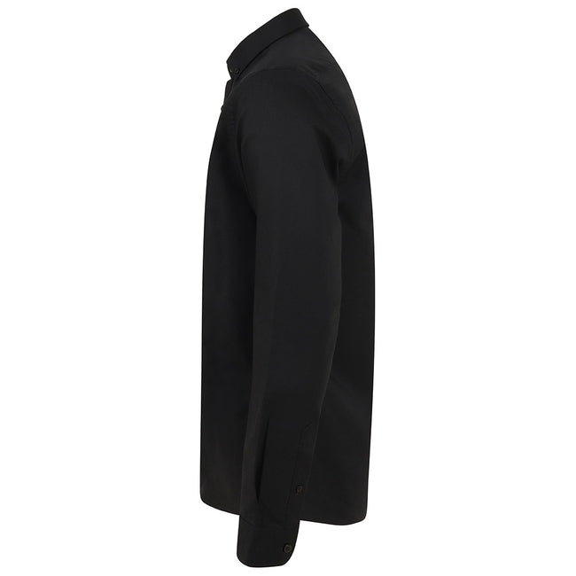 Black - Side - Henbury Mens Modern Long Sleeve Oxford Shirt