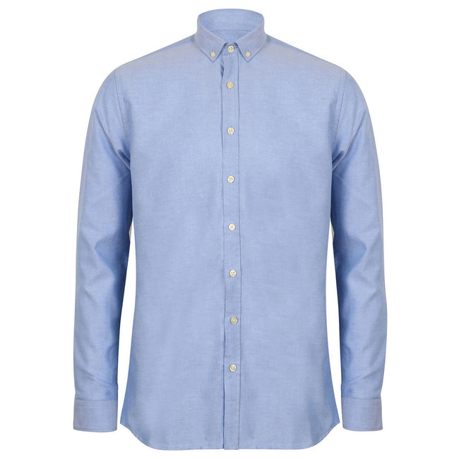 Blue - Front - Henbury Mens Modern Long Sleeve Oxford Shirt
