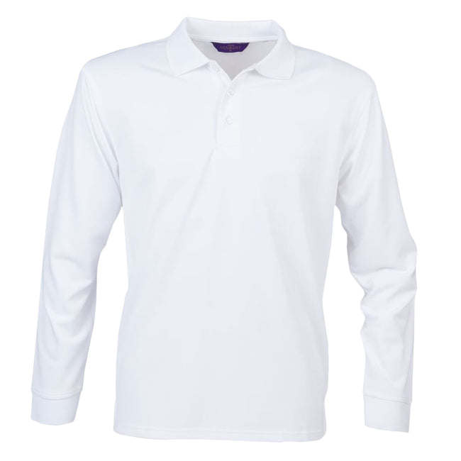 White - Front - Henbury Adults Unisex Long Sleeve Coolplus Piqu Polo Shirt
