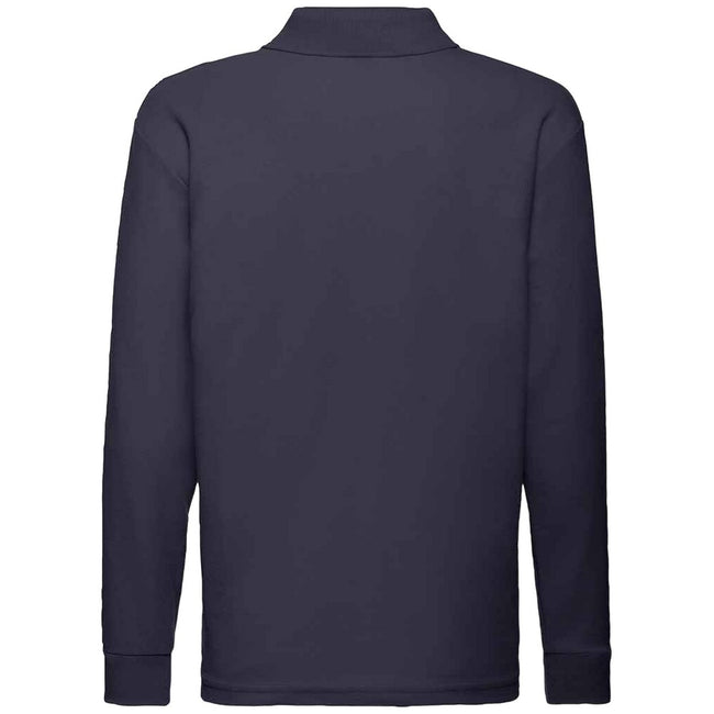 Deep Navy - Back - Fruit Of The Loom Childrens-Kids Long Sleeve Pique Polo Shirt