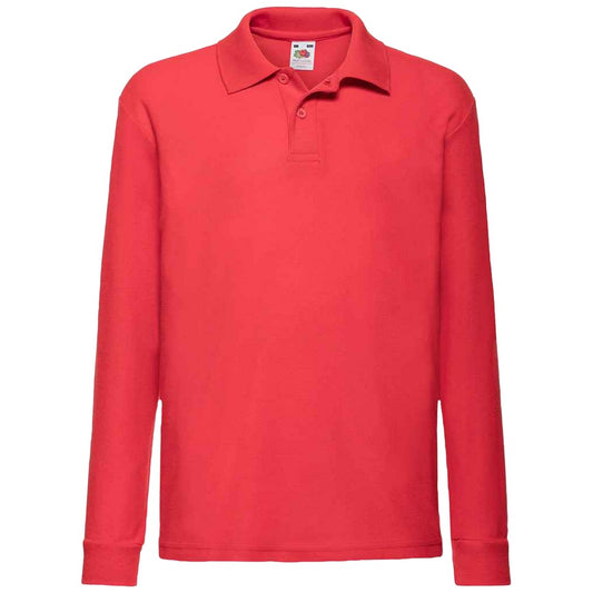 Red - Front - Fruit Of The Loom Childrens-Kids Long Sleeve Pique Polo Shirt