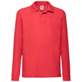 Red - Front - Fruit Of The Loom Childrens-Kids Long Sleeve Pique Polo Shirt