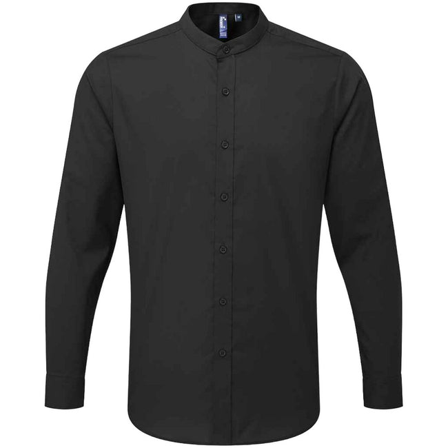 Black - Front - Premier Adults Unisex Long Sleeve Grandad Shirt