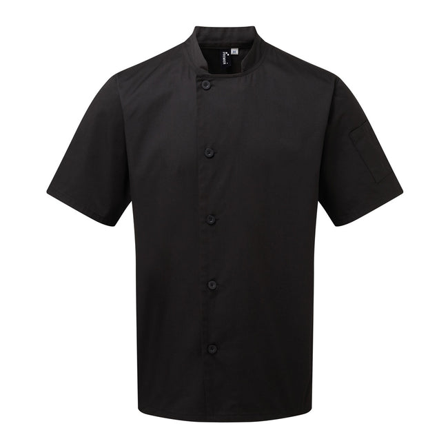 Black - Front - Premier Adults Unisex Essential Short Sleeve Chefs Jacket