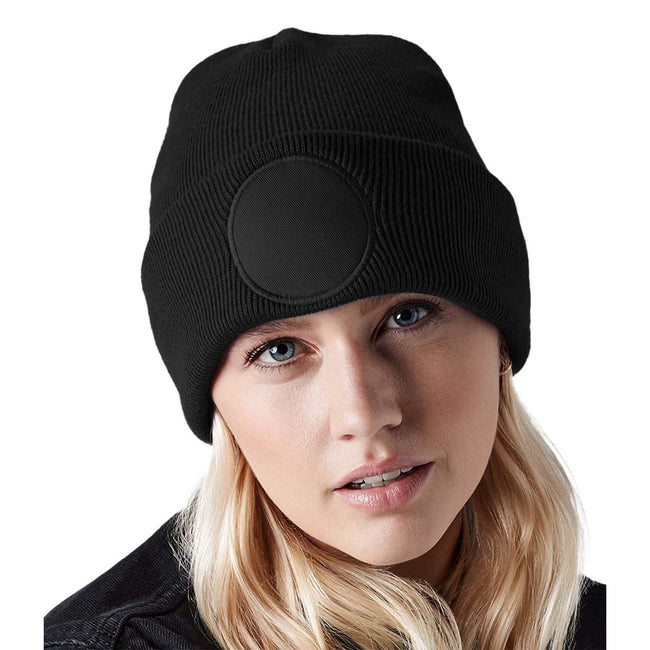 Black - Back - Beechfield Circular Patch Beanie