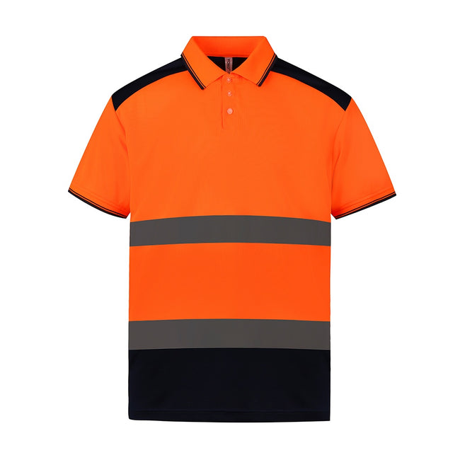 Orange-Navy - Front - Yoko Adults Unisex Two Tone Short Sleeve Polo Shirt