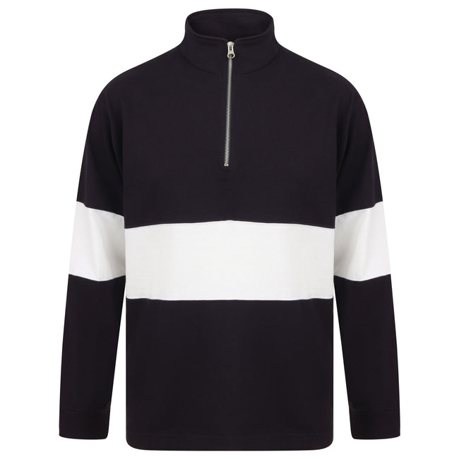 Navy-White - Front - Front Row Unisex Adults Panelled Zip Neck Top