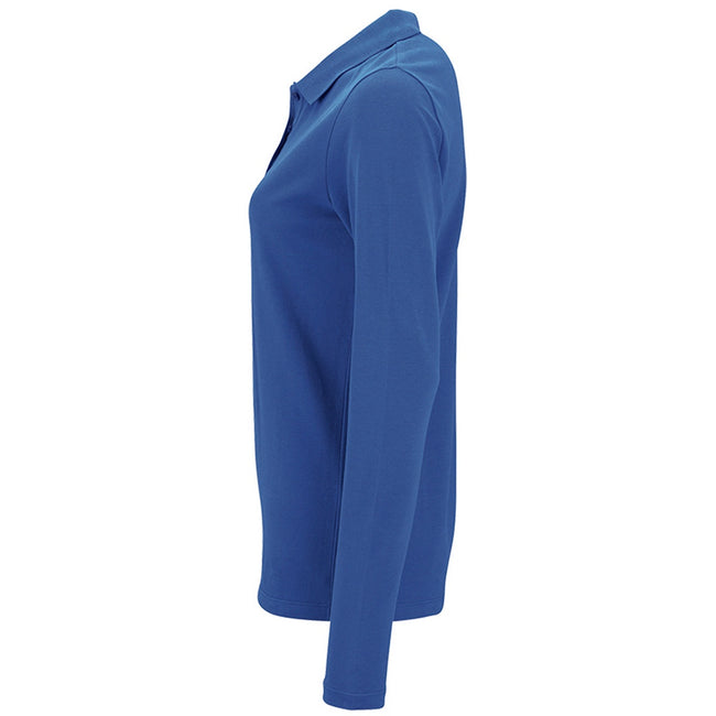 Royal Blue - Side - SOLS Womens-Ladies Perfect Long Sleeve Pique Polo Shirt