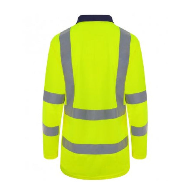 Yellow-Navy - Back - PRO RTX High Visibility Mens Long Sleeve Polo Shirt