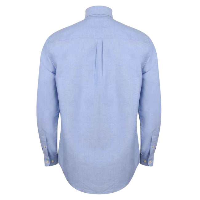 Blue - Back - Henbury Mens Modern Long Sleeve Classic Fit Oxford Shirt