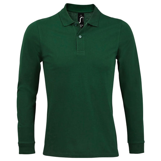 Bottle Green - Front - SOLS Mens Perfect Long Sleeve Piqu Polo Shirt