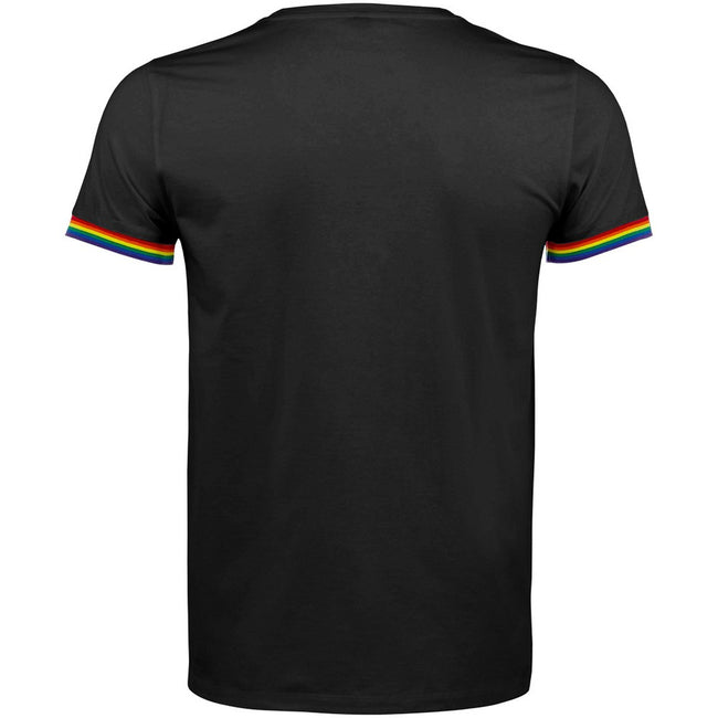 Deep Black-Multicolour - Back - SOLS Mens Rainbow T-Shirt