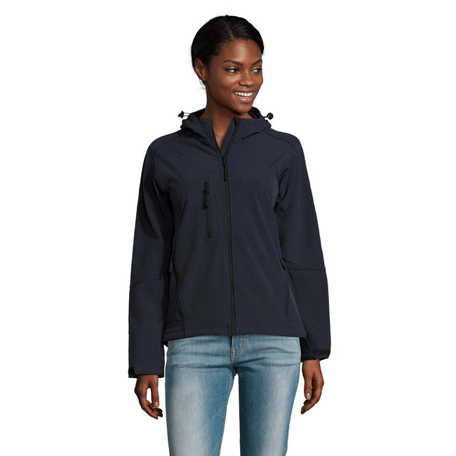 French Navy - Back - SOLS Womens-Ladies Replay Hooded Soft Shell Jacket (Breathable, Windproof And Water Resistant)