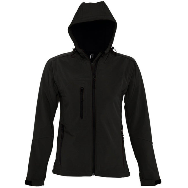 Black - Front - SOLS Womens-Ladies Replay Hooded Soft Shell Jacket (Breathable, Windproof And Water Resistant)