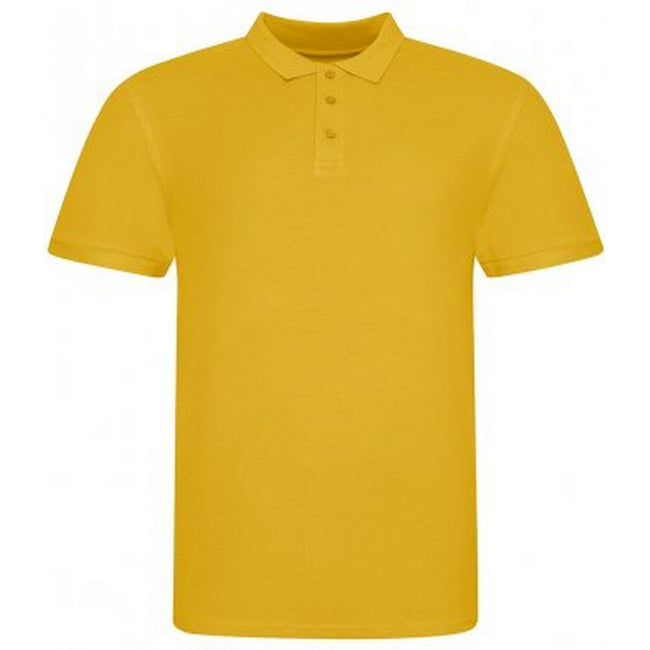 Mustard Yellow - Front - Awdis Mens Piqu Cotton Short-Sleeved Polo Shirt