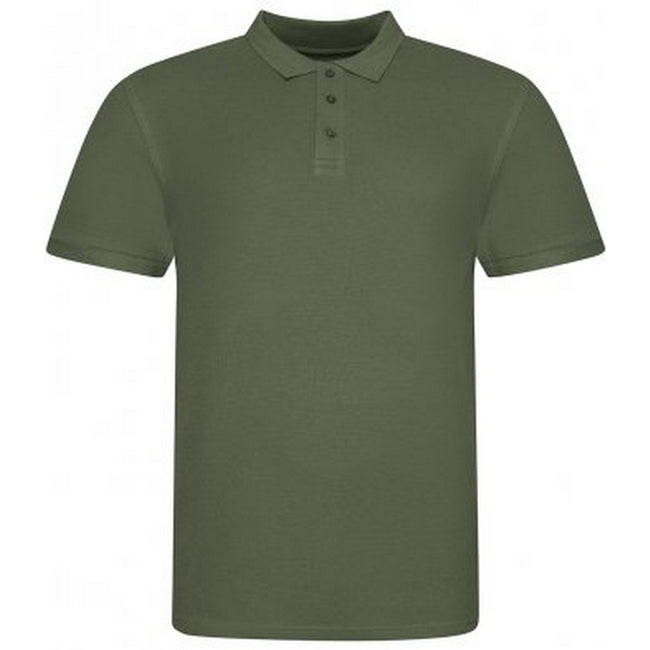 Earthy Green - Front - Awdis Mens Piqu Cotton Short-Sleeved Polo Shirt
